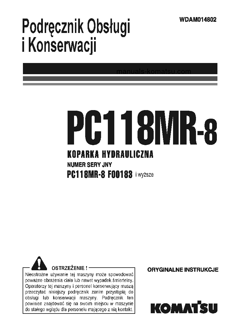 PC118MR-8(ITA) S/N F00183-UP Operation manual (Polish)