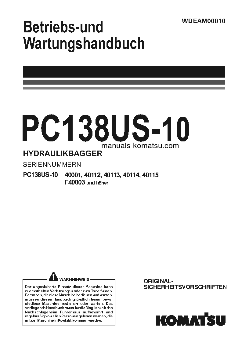 PC138US-10(ITA) S/N F40003-UP Operation manual (German)
