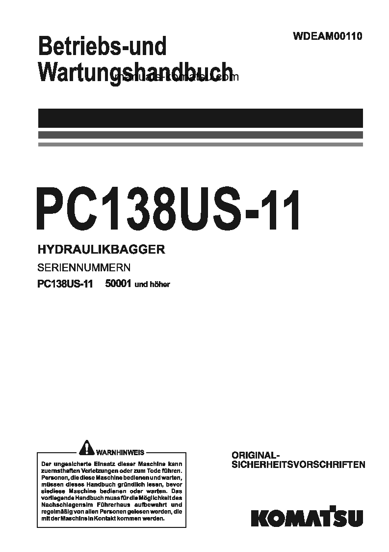 PC138US-11(ITA) S/N 50001-UP Operation manual (German)