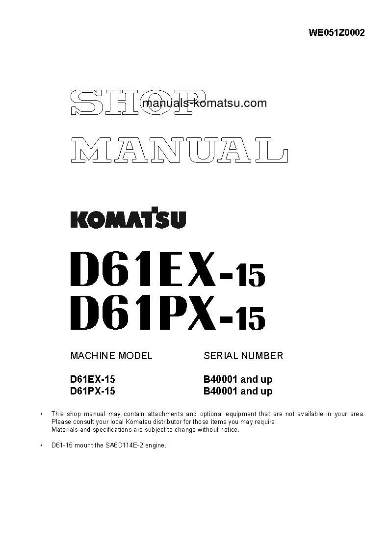 D61PX-15(BRA) S/N B40001-UP Shop (repair) manual (English)