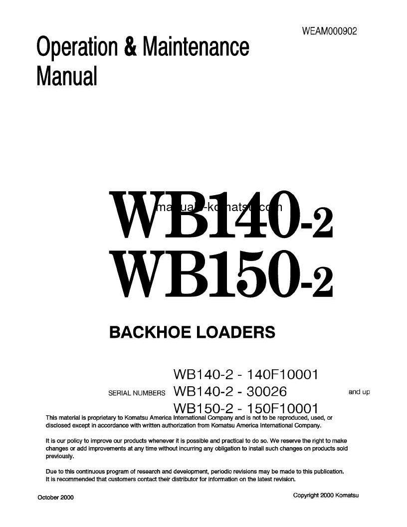 WB150-2(ITA) S/N 150F10001-150F10292 Operation manual (English)
