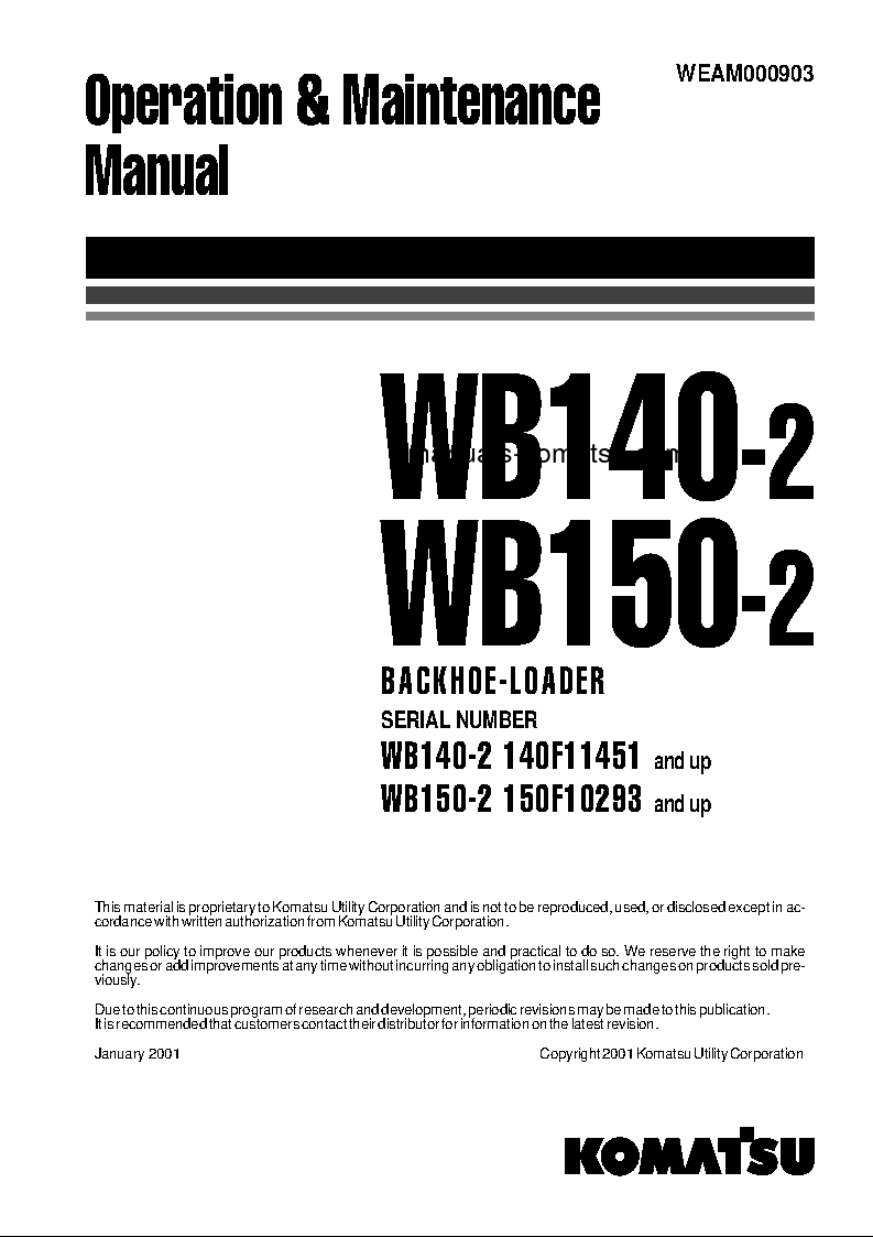 WB140-2(ITA) S/N 140F11451-140F11530 Operation manual (English)