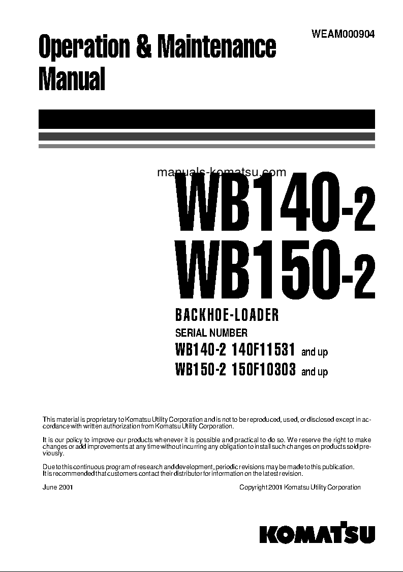 WB150-2(ITA) S/N 150F10303-UP Operation manual (English)