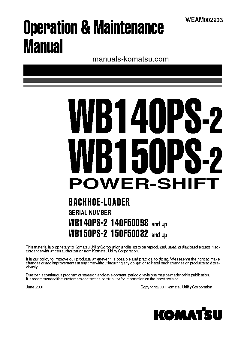 WB140PS-2(ITA) S/N 140F50098-UP Operation manual (English)