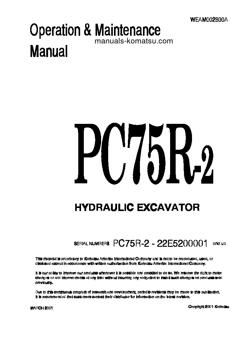 PC75R-2(ITA) S/N 22E5200001-22E5200762 Operation manual (English)