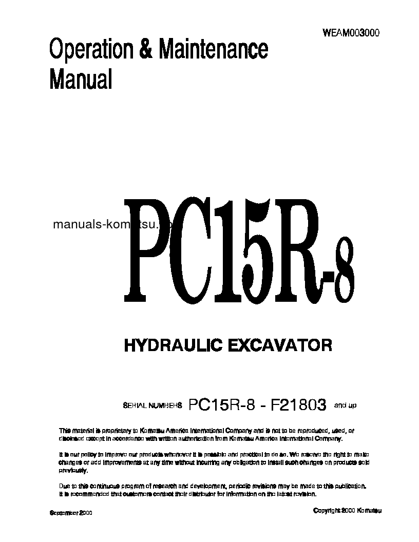 PC15R-8(ITA) S/N F21803-F22261 Operation manual (English)