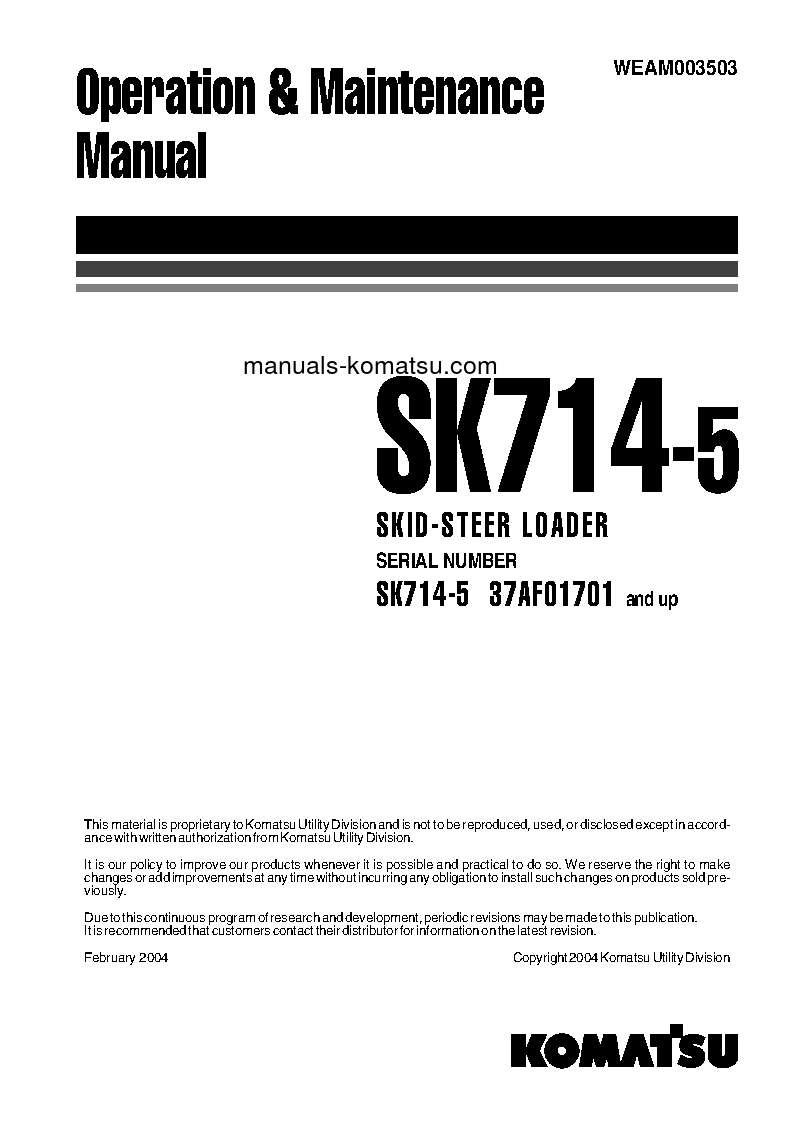 SK714-5(ITA)-/ S/N 37AF01701-37AF01875 Operation manual (English)