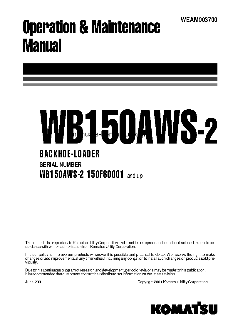 WB150AWS-2(ITA) S/N 150F80001-UP Operation manual (English)