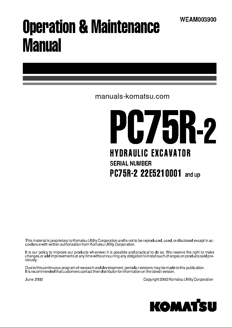 PC75R-2(ITA) S/N 22E5210001-UP Operation manual (English)