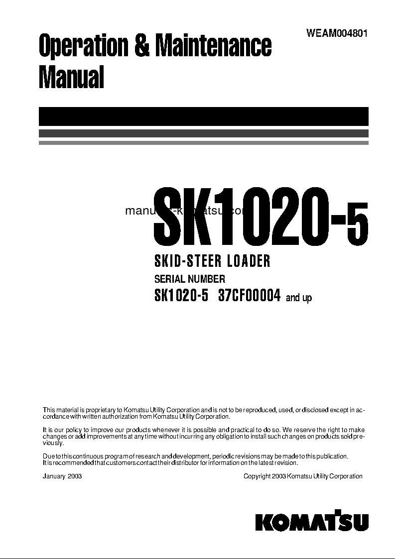SK1020-5(ITA) S/N 37CF00004-37CF00125 Operation manual (English)