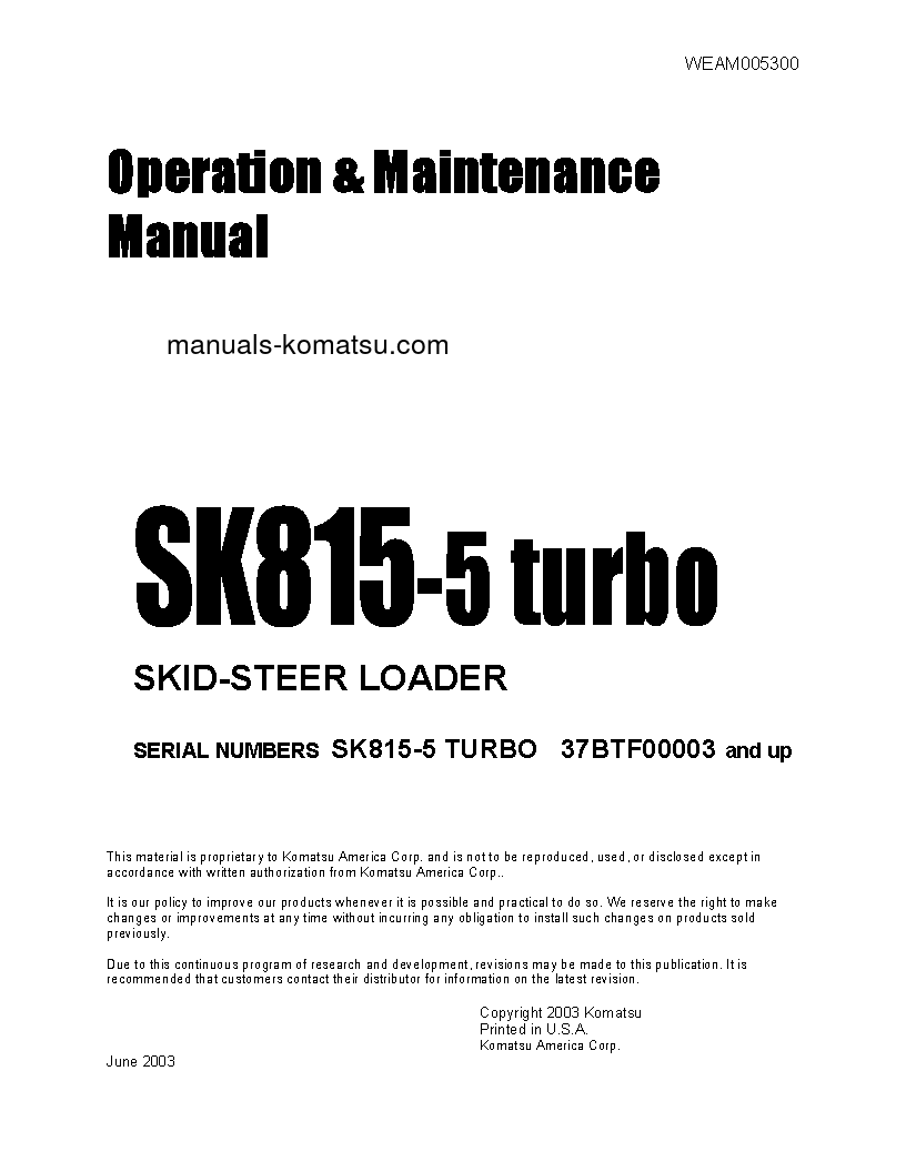 SK815-5(ITA)-TURBO S/N 37BTF00003-37BTF00155 Operation manual (English)