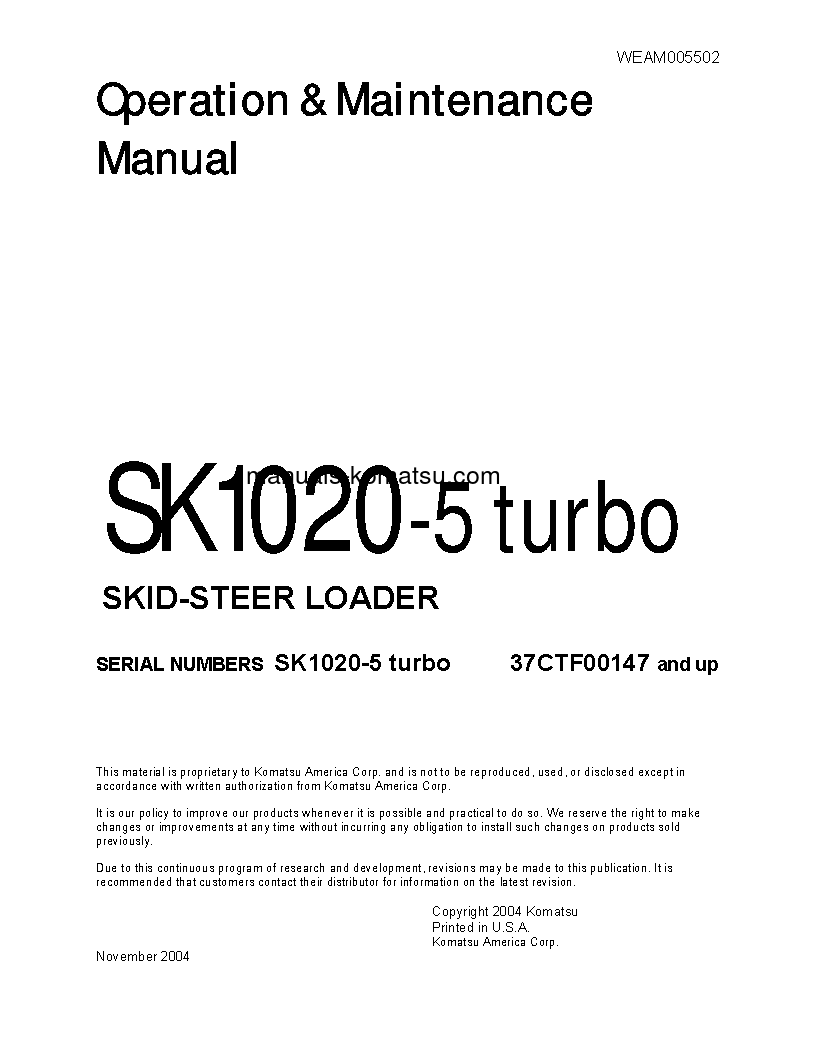 SK1020-5(ITA)-TURBO S/N 37CTF00147-UP Operation manual (English)