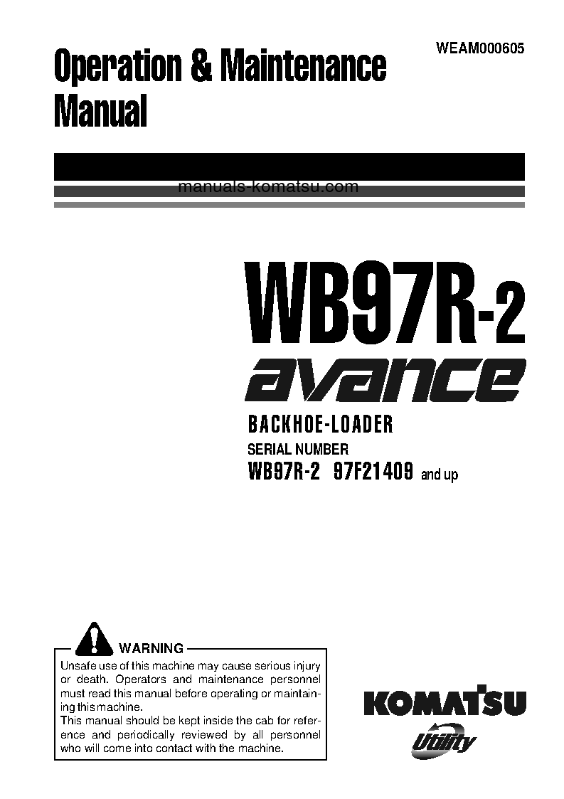 WB97R-2(ITA) S/N 97F21409-97F21557 Operation manual (English)