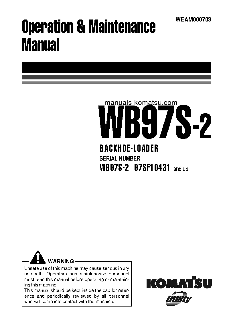 WB97S-2(ITA) S/N 97SF10431-97SF11204 Operation manual (English)