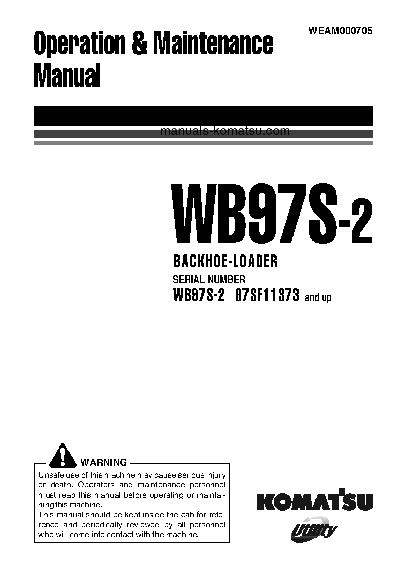 WB97S-2(ITA) S/N 97SF11373-97SF11640 Operation manual (English)