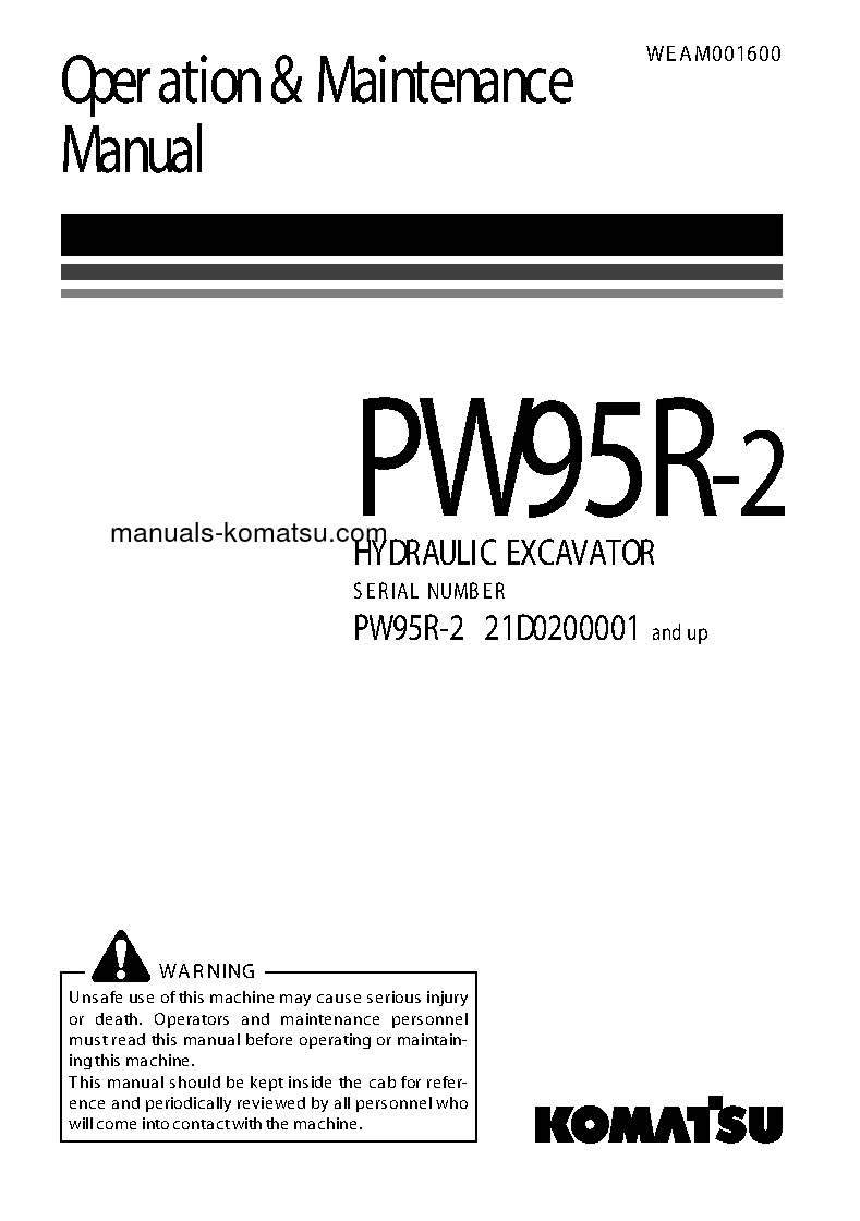 PW95R-2(ITA) S/N 21D0200001-UP Operation manual (English)