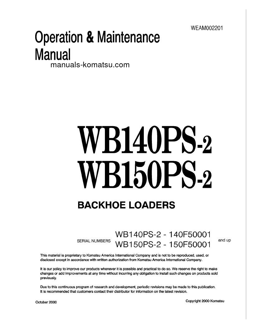 WB140PS-2(ITA) S/N 140F50001-UP Operation manual (English)