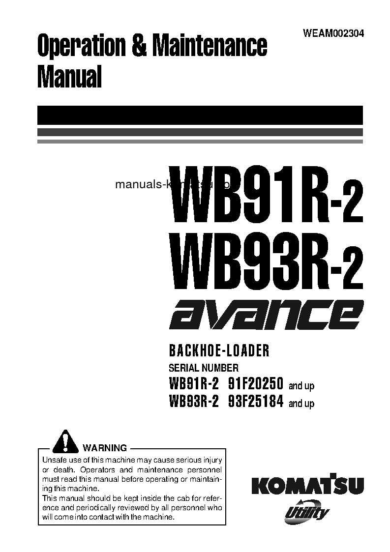 WB91R-2(ITA) S/N 91F20250-91F20264 Operation manual (English)