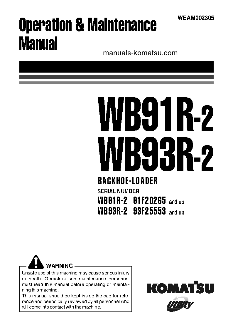 WB91R-2(ITA) S/N 91F20265-91F20325 Operation manual (English)