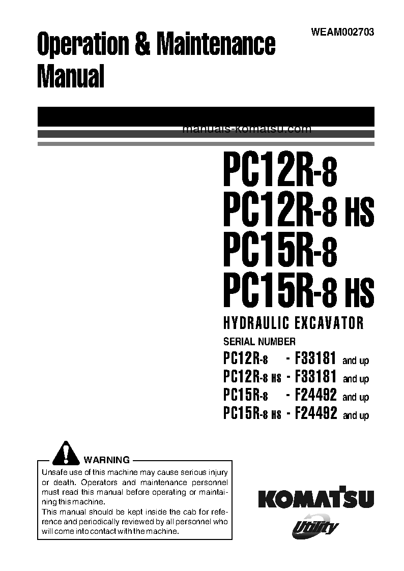 PC12R-8(ITA) S/N F33181-UP Operation manual (English)