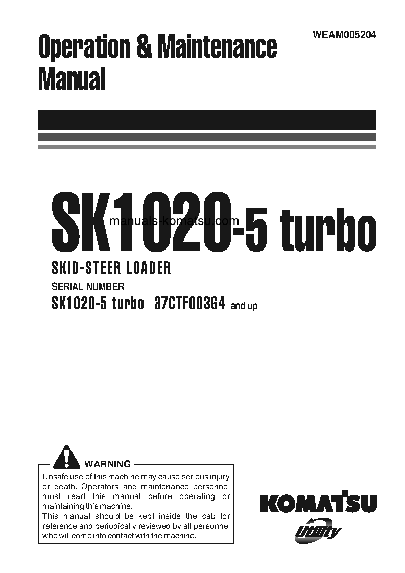 SK1020-5(ITA)-TURBO S/N 37CTF00364-37CTF00431 Operation manual (English)
