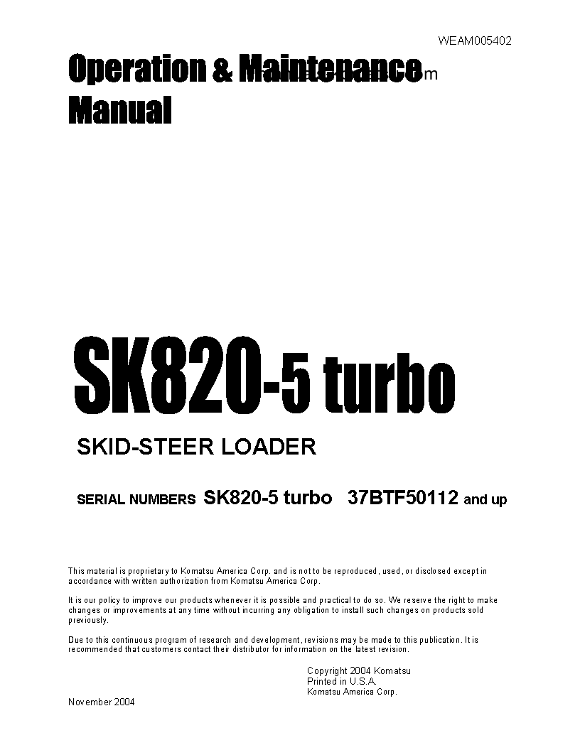 SK820-5(ITA)-TURBO USA S/N 37BTF50112-UP Operation manual (English)