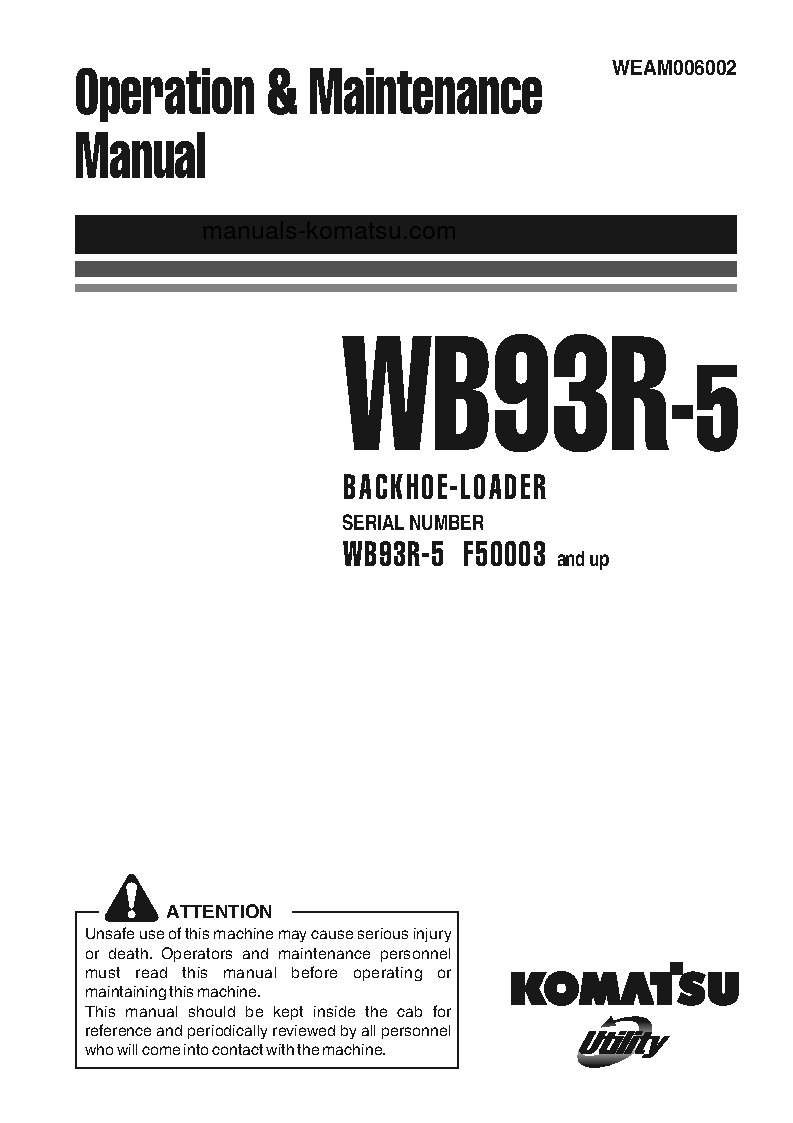 WB93R-5(ITA) S/N F50003-F50338 Operation manual (English)