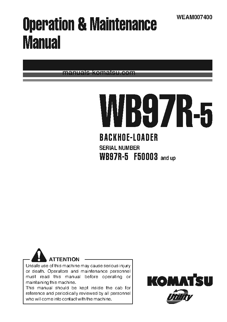 WB97R-5(ITA) S/N F50003-UP Operation manual (English)
