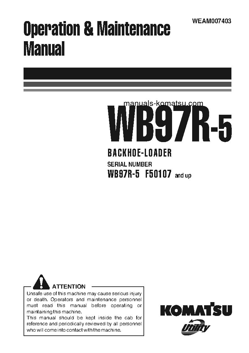 WB97R-5(ITA) S/N F50107-F50840 Operation manual (English)