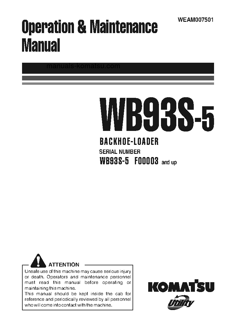 WB93S-5(ITA) S/N F00003-UP Operation manual (English)