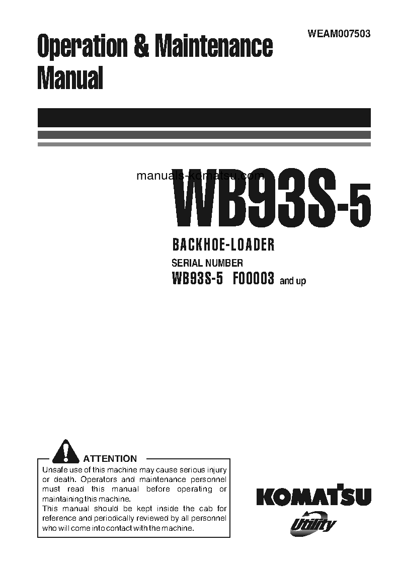 WB93S-5(ITA) S/N F00003-F00523 Operation manual (English)