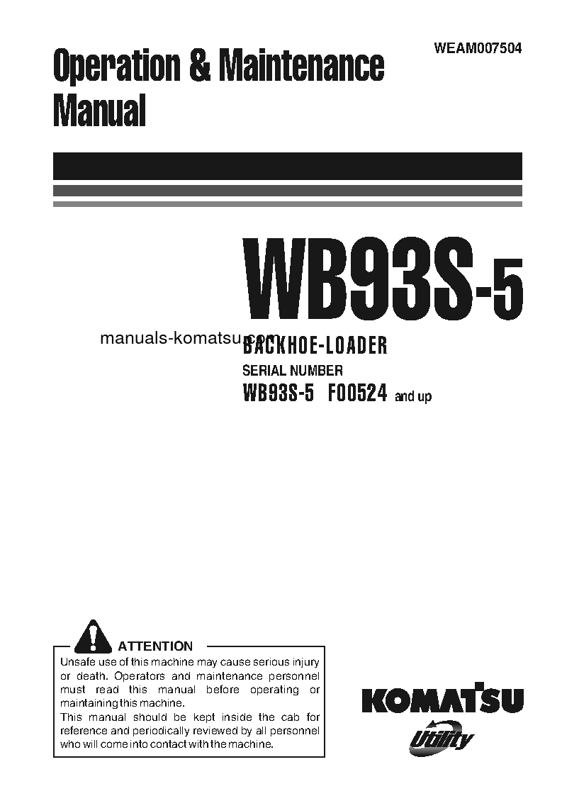 WB93S-5(ITA) S/N F00524-UP Operation manual (English)