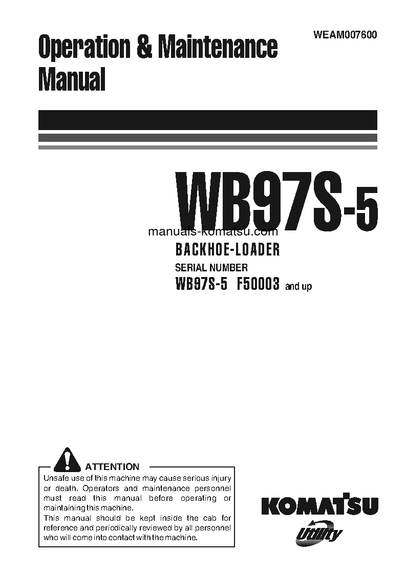 WB97S-5(ITA) S/N F00003-UP Operation manual (English)