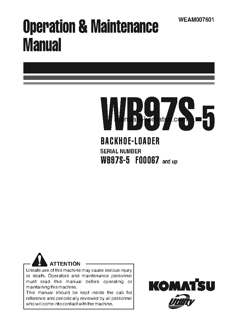 WB97S-5(ITA) S/N F00067-UP Operation manual (English)