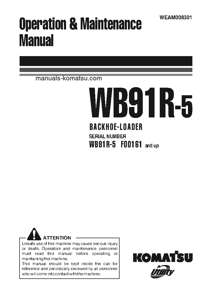 WB91R-5(ITA) S/N F00161-UP Operation manual (English)