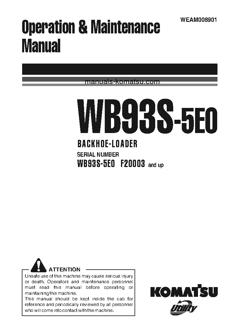 WB93S-5(ITA)-TIER 3 S/N F20003-F20425 Operation manual (English)