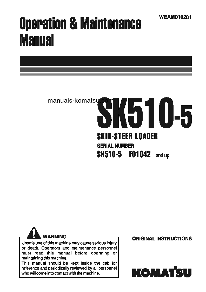 SK510-5(ITA) S/N F01042-UP Operation manual (English)