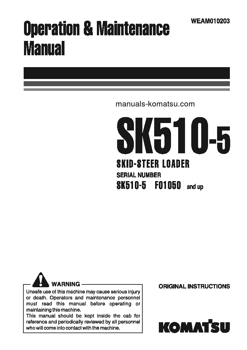 SK510-5(ITA) S/N F01050-UP Operation manual (English)