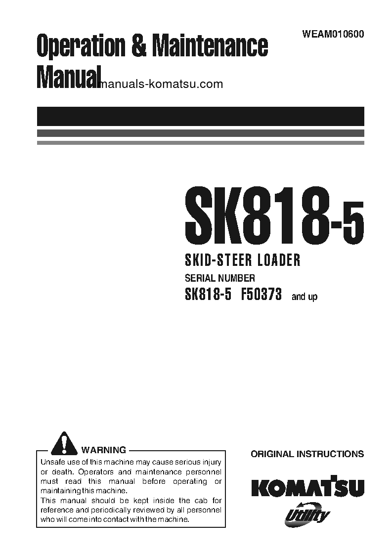 SK818-5(ITA) S/N F50373-UP Operation manual (English)
