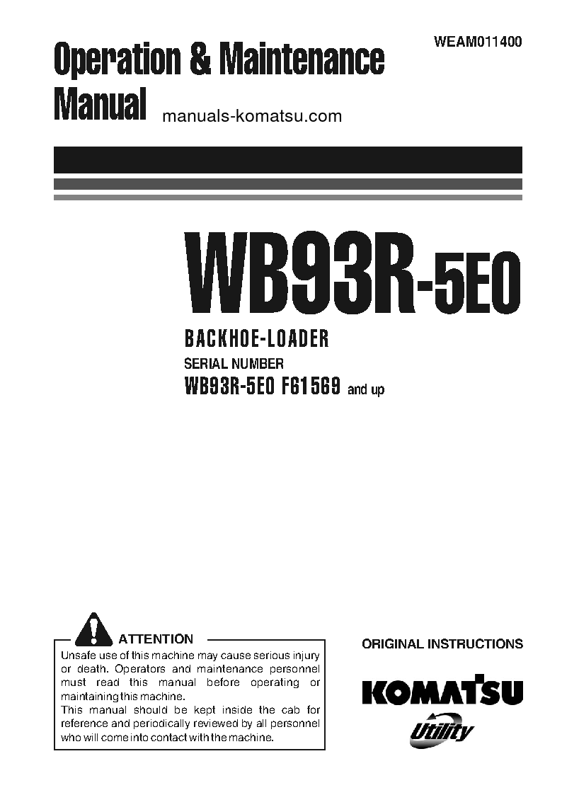 WB93R-5(ITA)-TIER 3 S/N F61701-F61709 Operation manual (English)