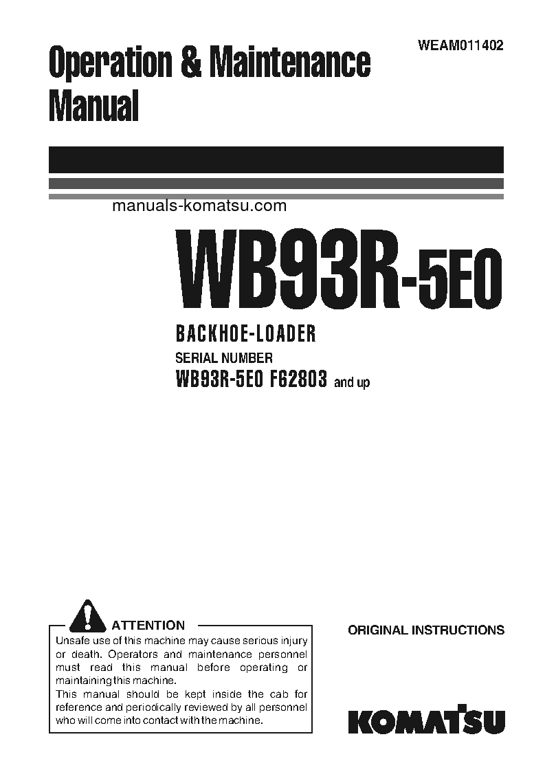 WB93R-5(ITA)-TIER 3 S/N F62803-UP Operation manual (English)