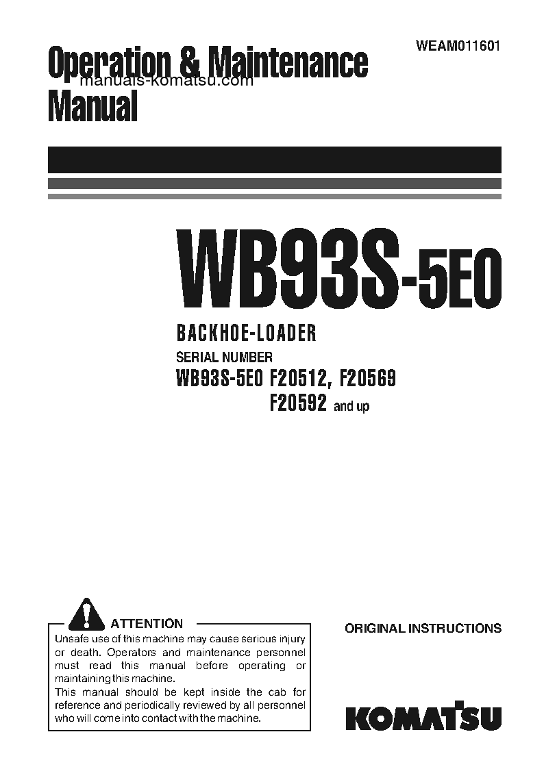 WB93S-5(ITA)-TIER 3 S/N F20569-F20569 Operation manual (English)