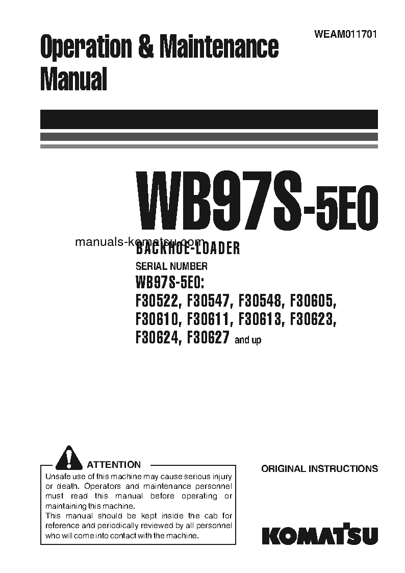 WB97S-5(ITA)-TIER 3 S/N F30605-F30605 Operation manual (English)