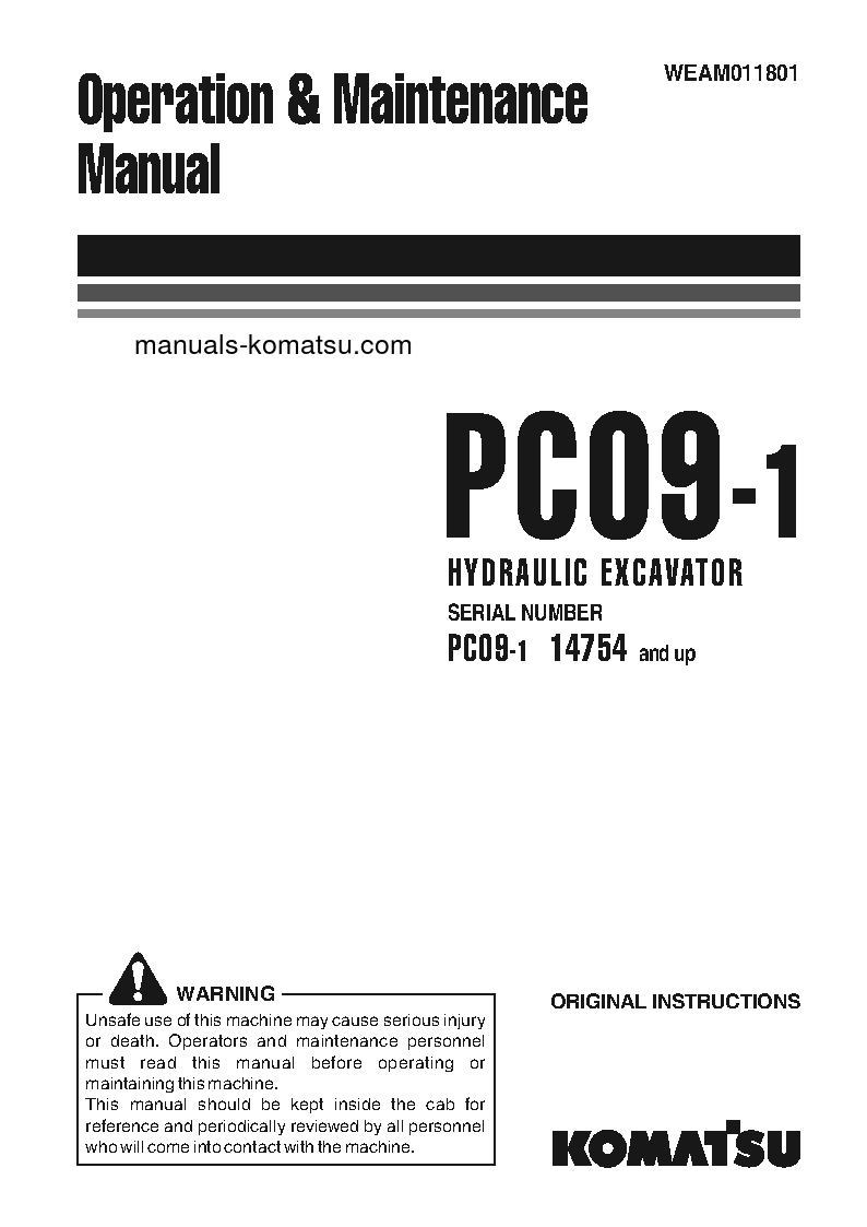 PC09-1(ITA) S/N 14754-UP Operation manual (English)