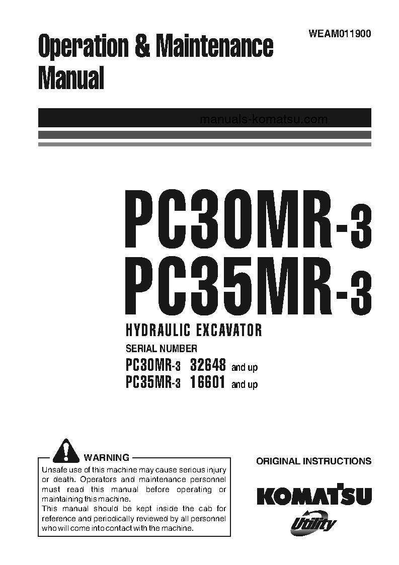 PC30MR-3(JPN)-FOR CANOPY S/N 32648-32752 Operation manual (English)