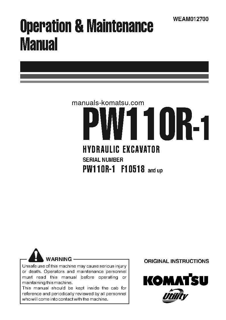 PW110R-1(ITA) S/N F10518-UP Operation manual (English)