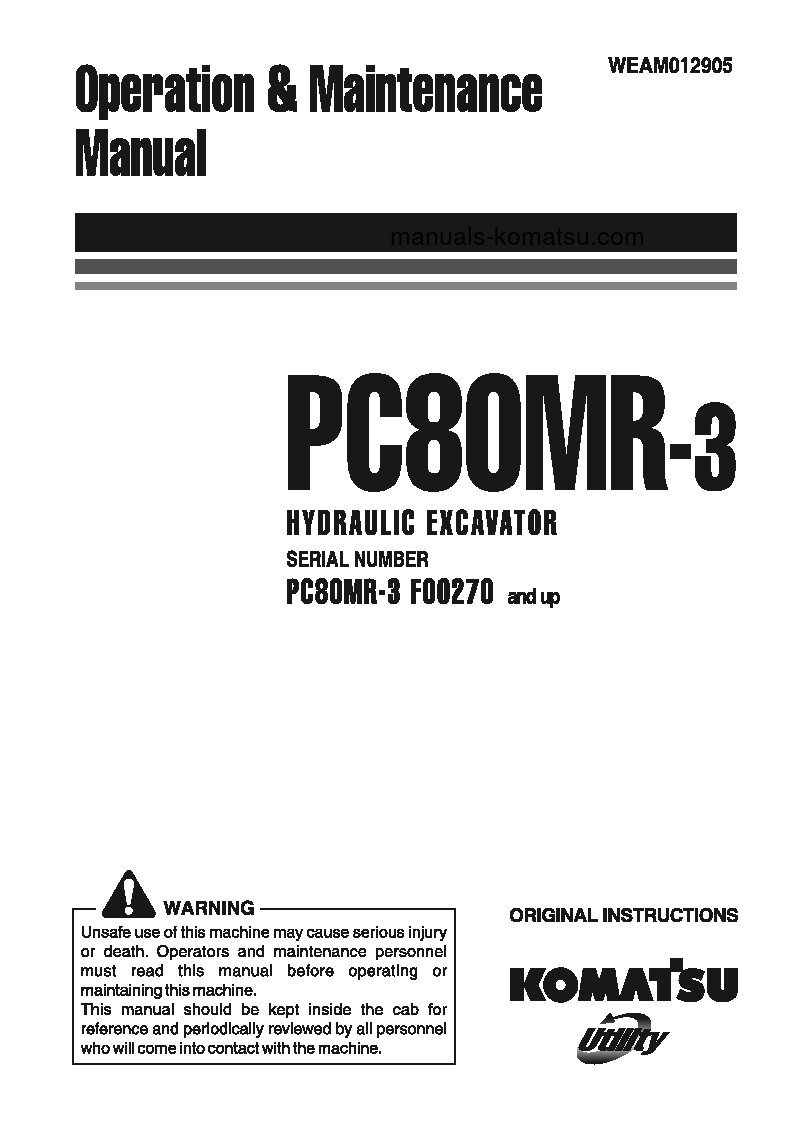 PC80MR-3(ITA) S/N F00270-UP Operation manual (English)