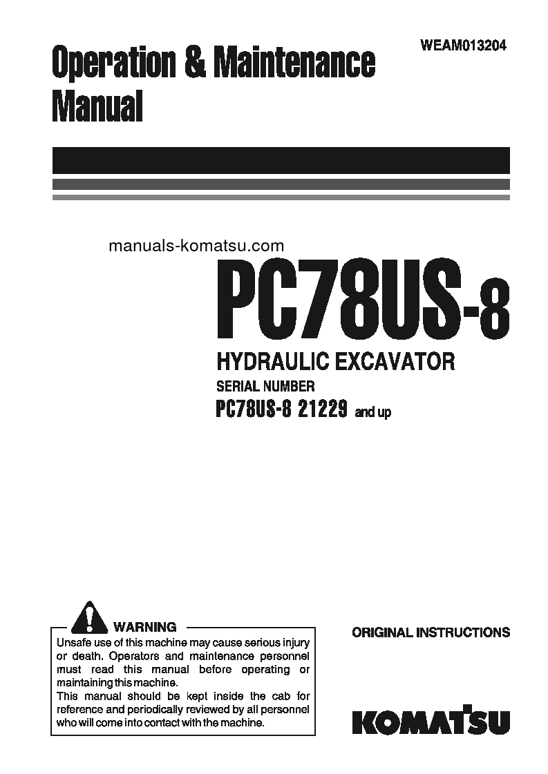 PC78US-8(JPN)-FOR EU S/N 21229-UP Operation manual (English)