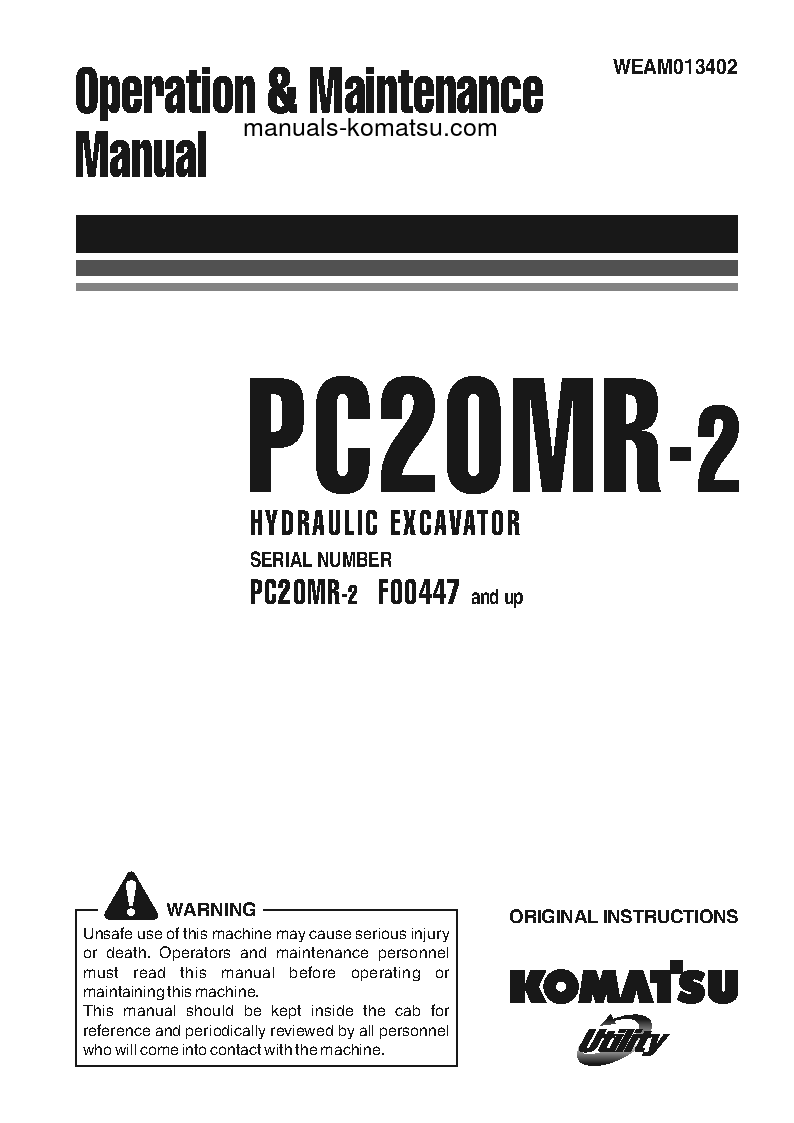 PC20MR-2(ITA) S/N F00447-UP Operation manual (English)