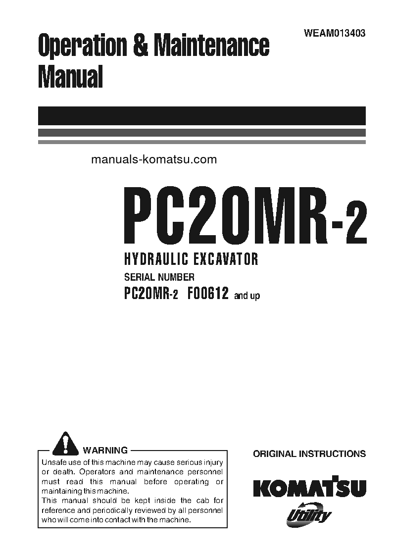 PC20MR-2(ITA) S/N F00612-UP Operation manual (English)